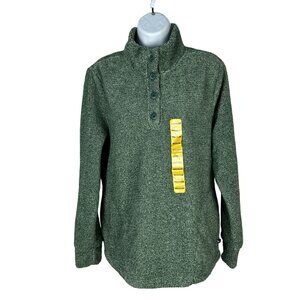 Eddie Bauer Womens M Green Pullover Sweater Fleece Button-Up Collar Medium